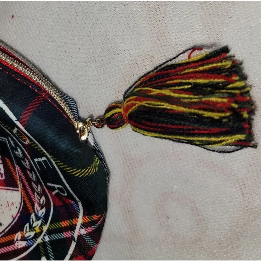 Estee Lauder Plaid Tartan Cosmetic Zipper Make Up Bag with Tassle & Big Logo